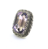 Ornate Balinese Style Sterling Silver & 28x16mm Amethyst Ring Size R 32.7g