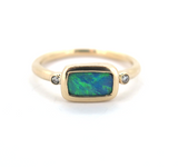 Vintage 14ct Yellow Gold Solid Opal 8.5x5mm & Diamond Ring Size Q 3.3g