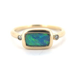 Vintage 14ct Yellow Gold Solid Opal 8.5x5mm & Diamond Ring Size Q 3.3g