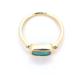 Vintage 14ct Yellow Gold Solid Opal 8.5x5mm & Diamond Ring Size Q 3.3g