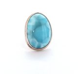 Handmade Sterling Silver & High Grade Oval Shaped Larimar Ring Size N 23.3g