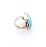 Handmade Sterling Silver & High Grade Oval Shaped Larimar Ring Size N 23.3g