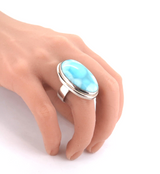 Handmade Sterling Silver & High Grade Oval Shaped Larimar Ring Size N 23.3g