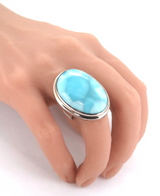 Handmade Sterling Silver & High Grade Oval Shaped Larimar Ring Size N 23.3g