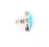 Handmade Sterling Silver & High Grade Oval Shaped Larimar Ring Size N 23.3g