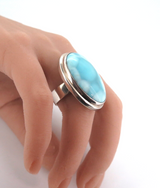 Handmade Sterling Silver & High Grade Oval Shaped Larimar Ring Size N 23.3g