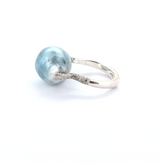 Sculptural Sterling Silver & Iridescent Silvery Tone Baroque Pearl Ring Size M