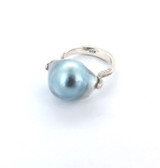 Sculptural Sterling Silver & Iridescent Silvery Tone Baroque Pearl Ring Size M