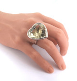 Beautiful Sparkling Lemon Quartz Heart & Sterling Silver Ring Size L 21.2g
