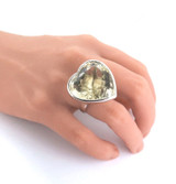 Beautiful Sparkling Lemon Quartz Heart & Sterling Silver Ring Size L 21.2g