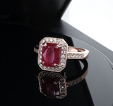 3.79ct Ruby & 0.73ct Diamond Halo 14K Rose Gold Ring Set Size R Val $15910