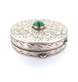 Antique .900 Fine Silver & Malachite French Engraved Pill Box 25.2g