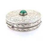 Antique .900 Fine Silver & Malachite French Engraved Pill Box 25.2g