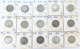 JOB LOT 15 x English One Shillings 1/- .925 & .500 Silver Various Dates, Grades