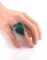 Handmade Sterling Silver & Green Aventurine Quartz Ring Size P 17.2g