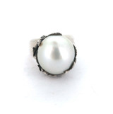 Pretty Sterling Silver Floral Set Iridescent Pearl Statement Ring Size P 16.4g