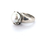 Pretty Sterling Silver Floral Set Iridescent Pearl Statement Ring Size P 16.4g