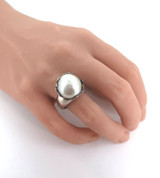 Pretty Sterling Silver Floral Set Iridescent Pearl Statement Ring Size P 16.4g