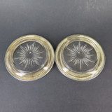 Pair of Elegant Frank Whiting Glass Bottle Coasters With Sterling Silver Collars