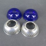 Pairof Vintage Watson, USA Sterling SIlver & Blue Cobalt Glass Line Salt Cellars