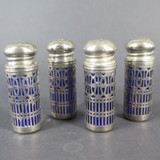 4 x Godinger Silver Art Co Silverplate & Cobalt Blue Glass Lined Salt / Pepper