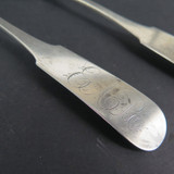 Pair of Antique Coin Silver Fiddle Pattern Table / Serving Spoons, EAR Monogram