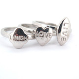 Celebratory Sterling Silver Stacking Ring Set "Love, Live, Laugh" Size P 7.9g