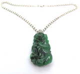 Stylised Chromium Jadeite Carving Fish & Lotus with Sterling Silver Chain 40.2g