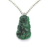 Stylised Chromium Jadeite Carving Fish & Lotus with Sterling Silver Chain 40.2g