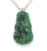 Stylised Chromium Jadeite Carving Fish & Lotus with Sterling Silver Chain 40.2g