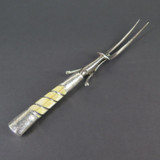 Antique English Made Carving Fork w Guard And Mother Of Pearl & Sterling Handle