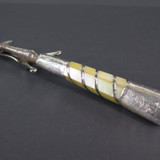 Antique English Made Carving Fork w Guard And Mother Of Pearl & Sterling Handle