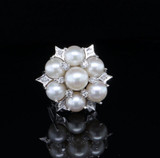 Vintage Cultured Pearl & Diamond 14ct White Gold Cocktail Ring Size M Val $4120