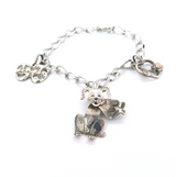 Vintage Sterling Silver Bracelet & 3 Charms Puppy Opera Mask Heart + Rose 10.8g