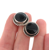 Vintage Mexican Sterling Silver & Black Onyx 14mm Earring Studs 9.6g