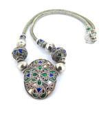 Colourful Handmade Sterling Silver Inlaid Filigree & Enamel Necklace 42cm 58.6g