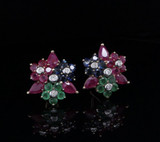 Vintage Tutti Frutti Ruby Sapphire Emerald 14k Gold Ear Clips Val $13040