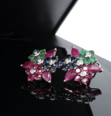 Vintage Tutti Frutti Ruby Sapphire Emerald 14k Gold Ear Clips Val $13040