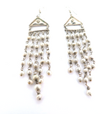 Handmade Sterling Silver & Cascading Pearl Earrings Drop 11 cm 11g