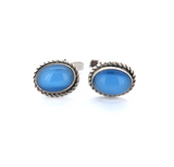 Vintage Danecraft Sterling Silver & Blue Cats Eye Glass Cufflinks 10.1g