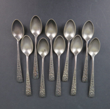 Set of 10 Gorham, USA Sterling Silver Floral Patterned Demi Tasse Spoons