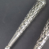 Huge Vintage Bejeweled Silverplate Asparagus Themed Salad Server Utensils
