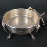 Large Vintage Tri-Footed Silverplate Tureen On Decorative Food Warming Stand