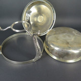 Large Vintage Tri-Footed Silverplate Tureen On Decorative Food Warming Stand