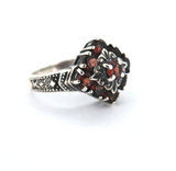 Vintage Sterling Silver & Garnet Decorative Dress Ring Size N 5.2g