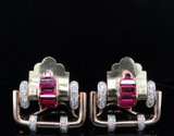 Vintage '50s Ruby & 0.84 cttw Diamond 18k Gold Double Dress Clip Brooch V.$9860