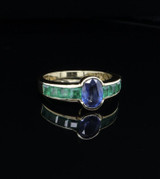 Vintage Ceylon Sapphire & Emerald Set 18k Yellow Gold Ring Size N1/2 Val $7300