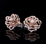 Vintage 0.30ct G VS Diamond 18K Rose Gold Floral Ear Clips Val $7150