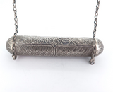 Vintage Israeli Sterling Silver Filigree Sealed Mezuzah Scroll Case & Chain 51g