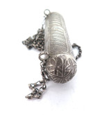 Vintage Israeli Sterling Silver Filigree Sealed Mezuzah Scroll Case & Chain 51g